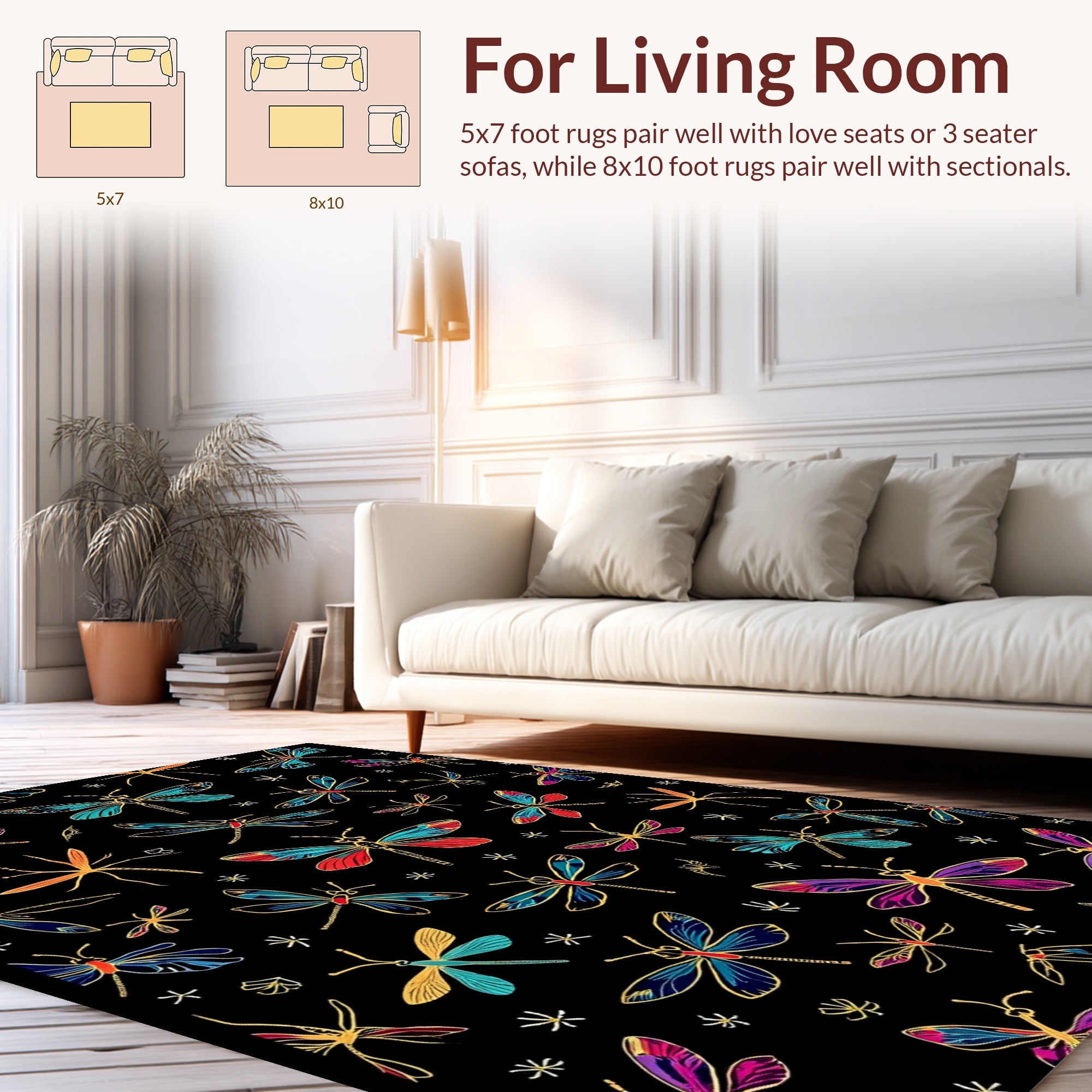 Colorful Dragonfly Pattern Art Rug