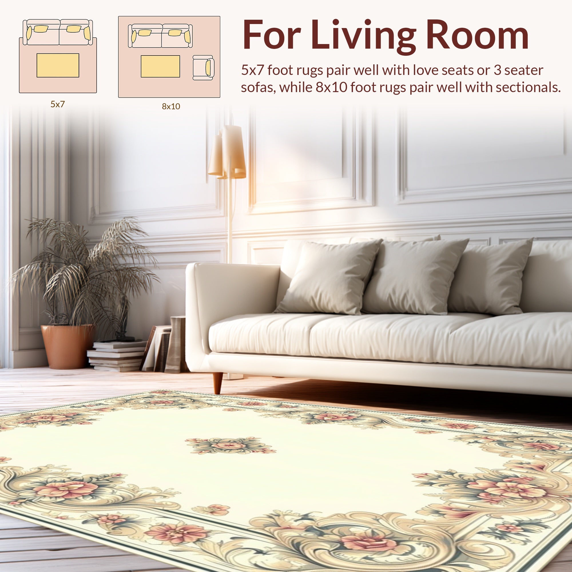 Elegant Floral Swirl Accented Design Rug
