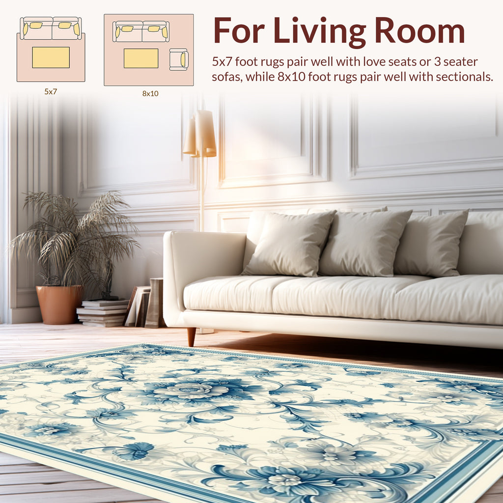 Classic Blue Floral Damask Rug