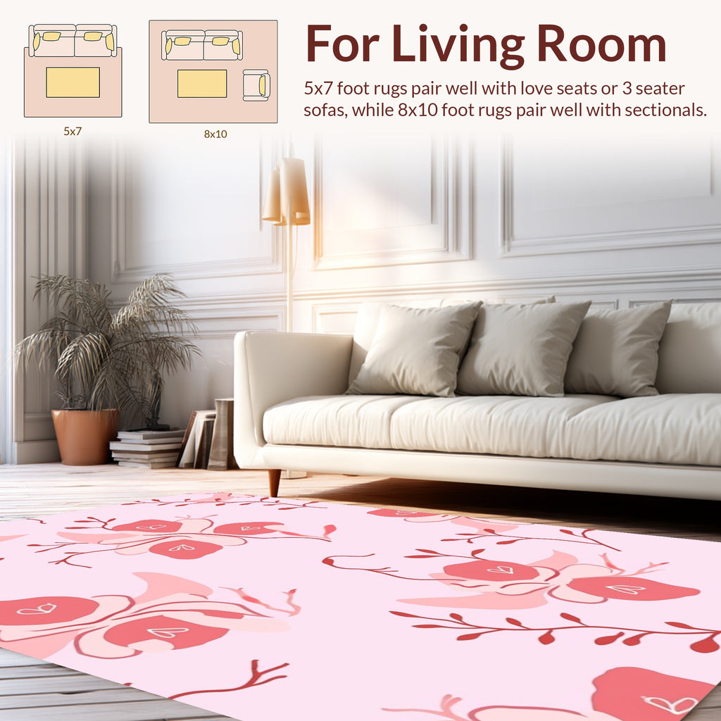 Whimsical Pink Floral Pattern Rug