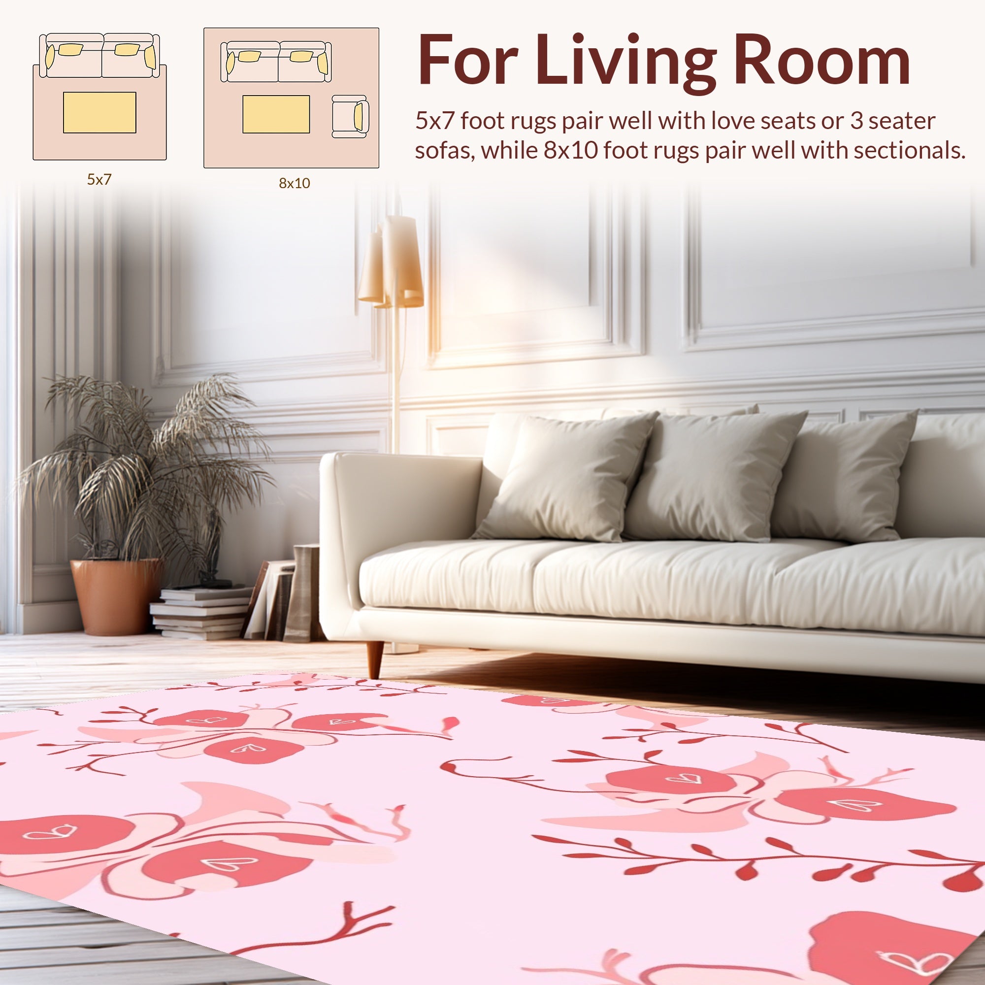Whimsical Pink Floral Pattern Rug