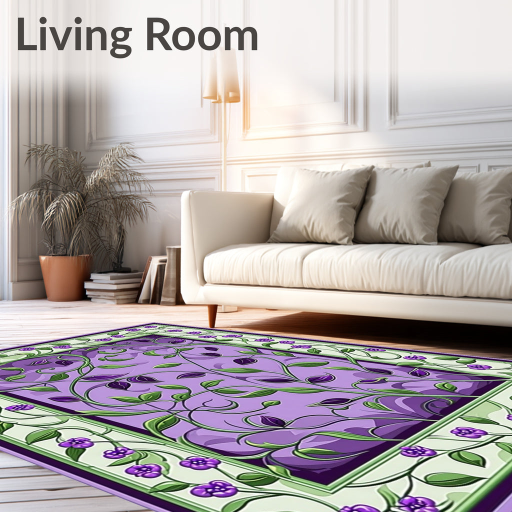 Purple Floral Vine Border Design Rug
