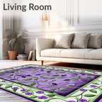 Purple Floral Vine Border Design Rug
