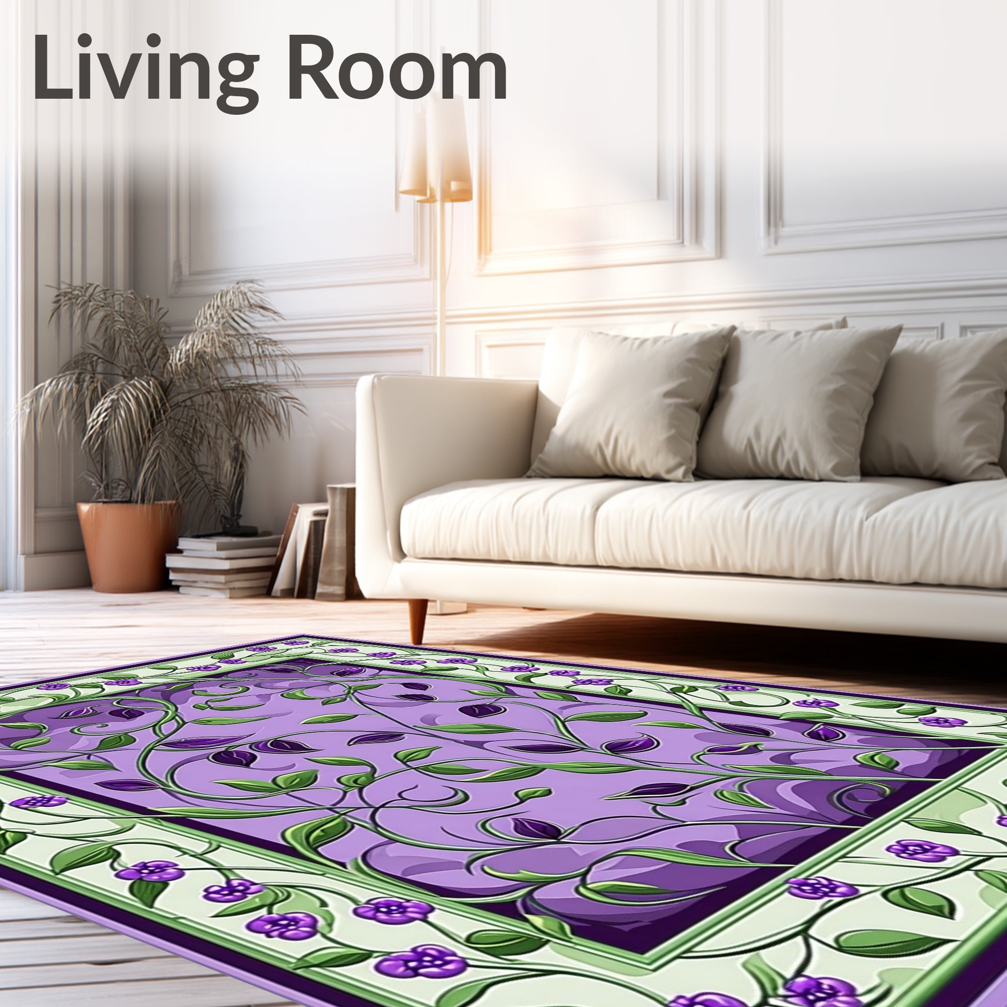 Purple Floral Vine Border Design Rug