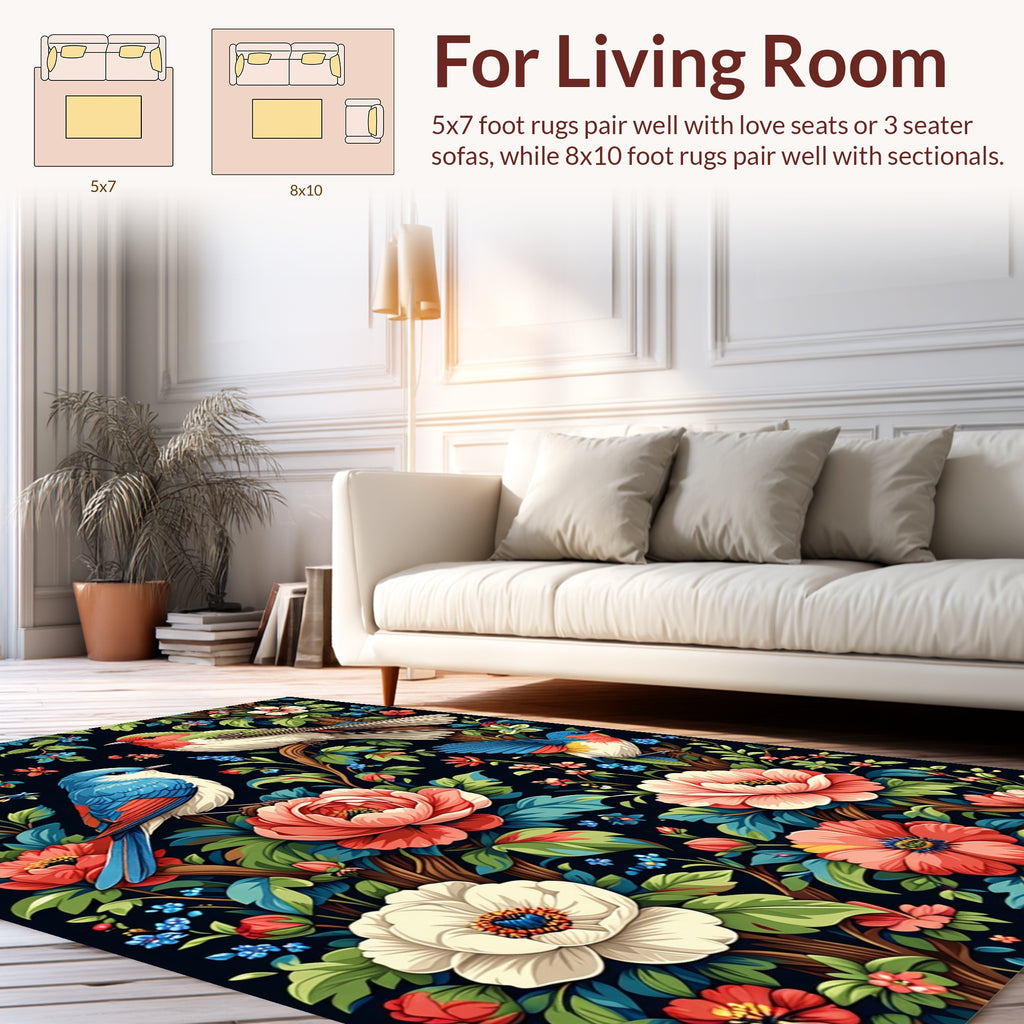 Vibrant Birds Flowers Garden Rug