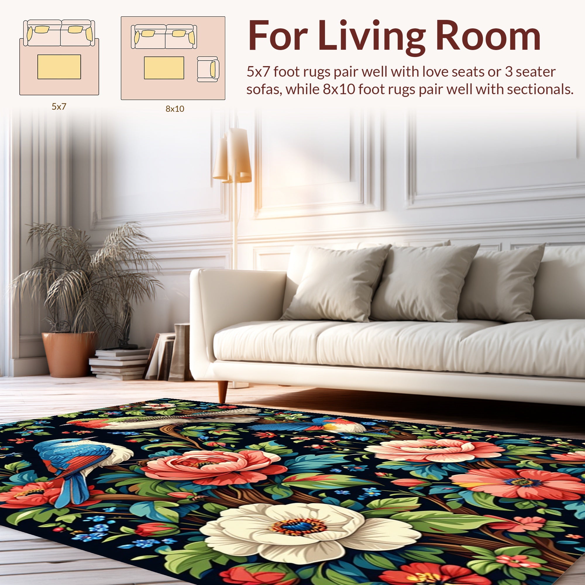 Vibrant Birds Flowers Garden Rug