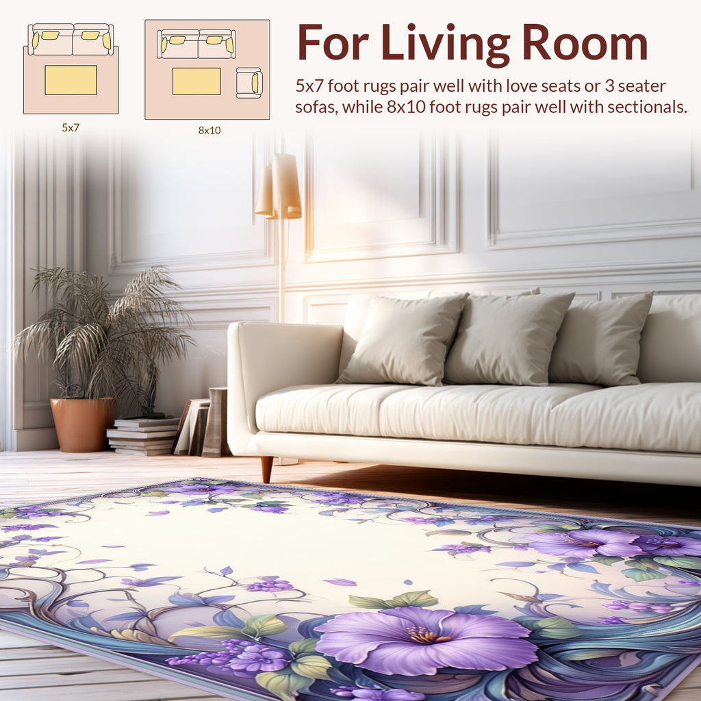 Ornate Lavender Floral Art Deco Rug