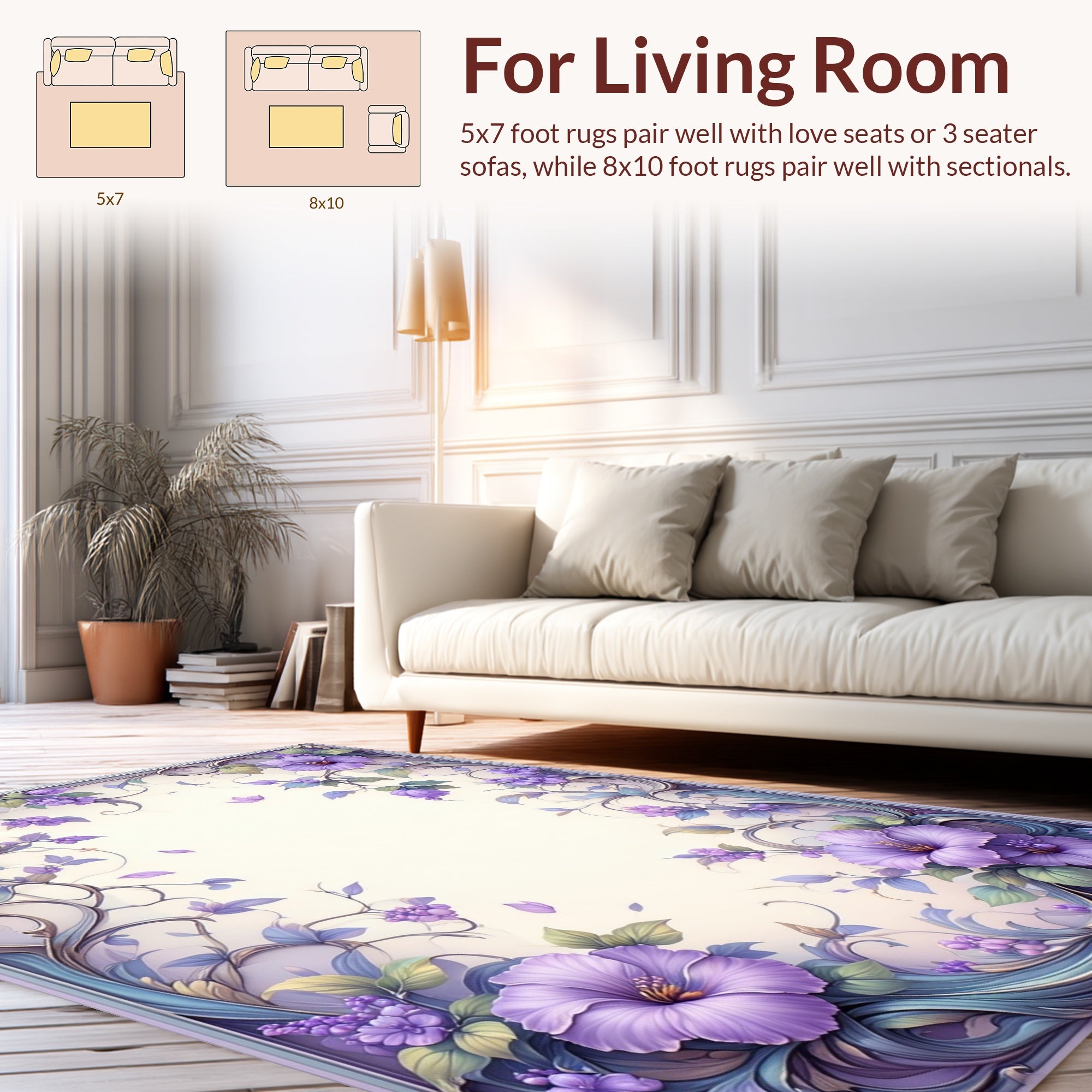 Ornate Lavender Floral Art Deco Rug