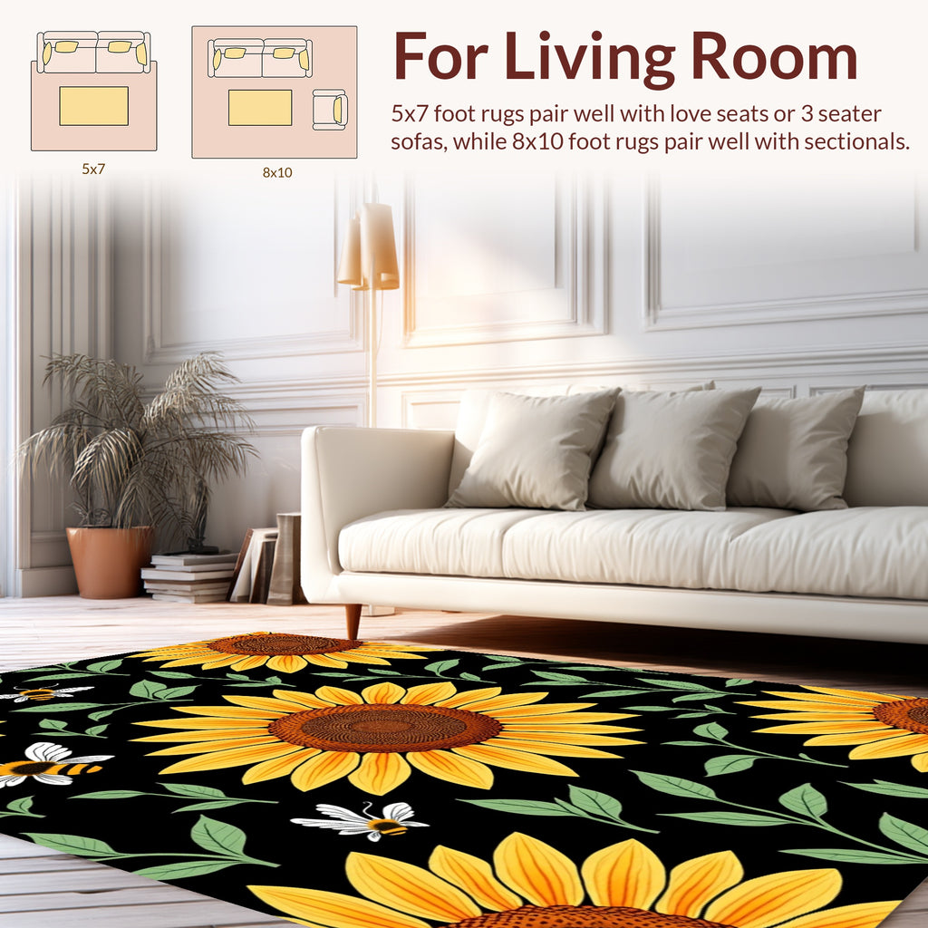 Sunny Sunflower Bees Pattern Rug