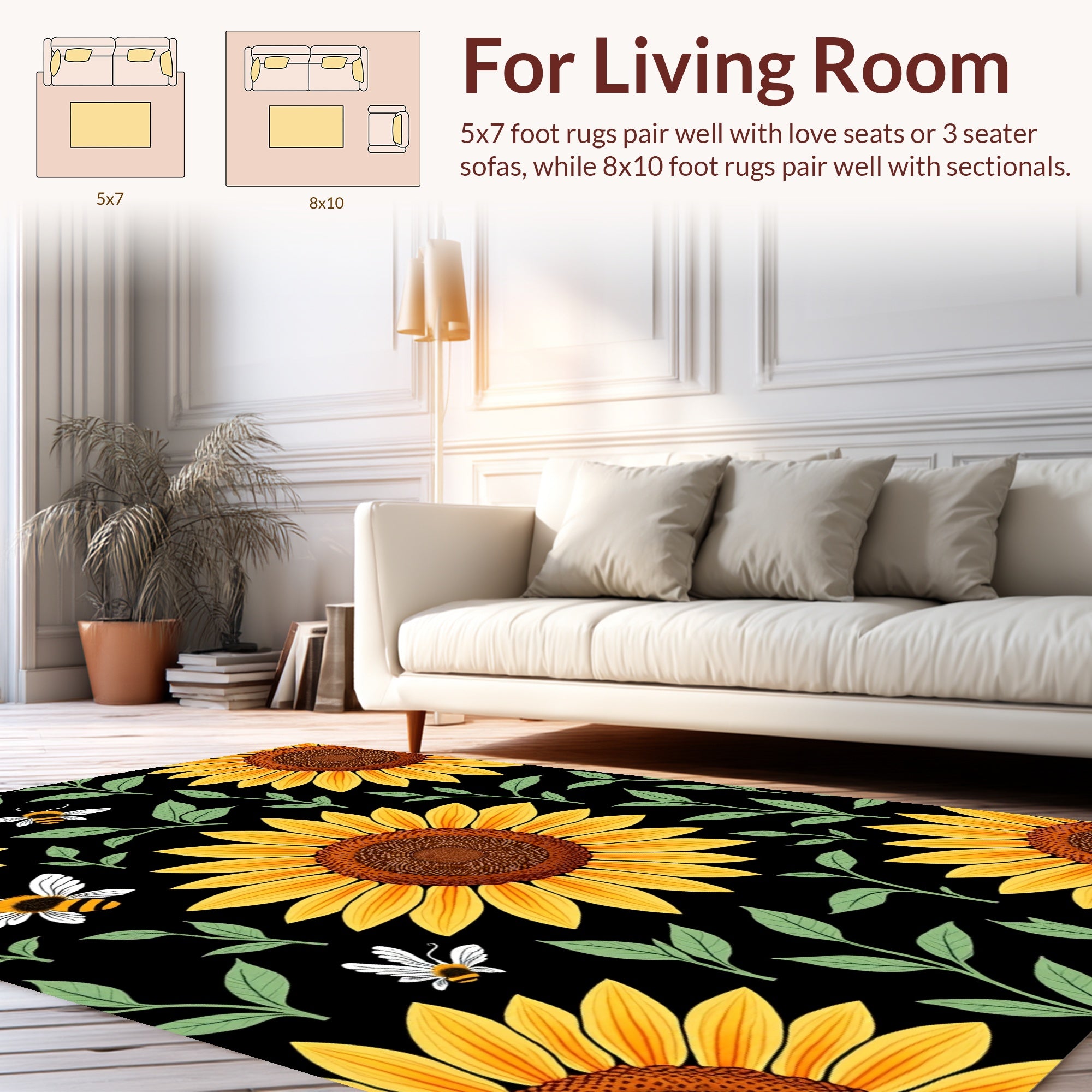 Sunny Sunflower Bees Pattern Rug