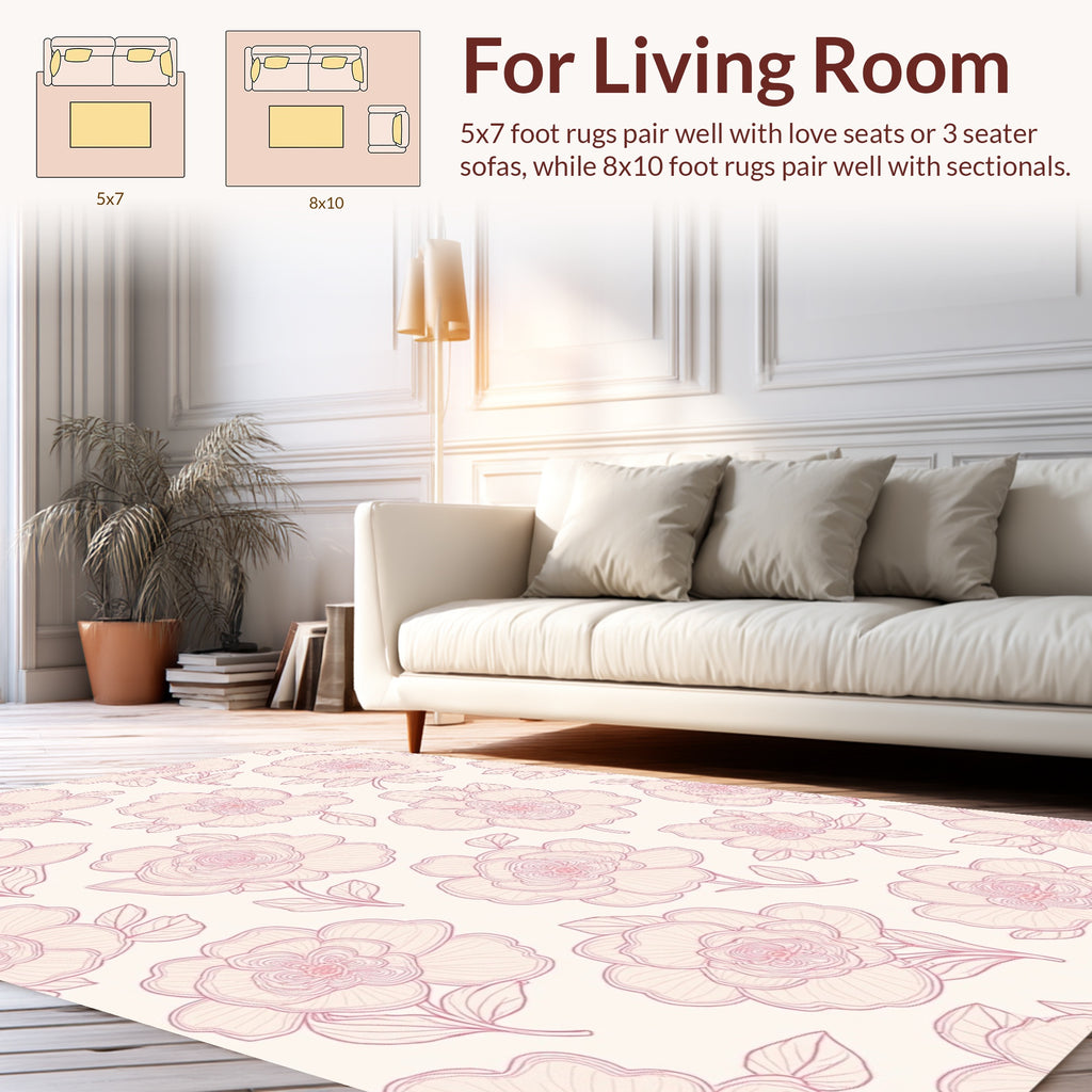 Soft Pink Floral Line Art Rug