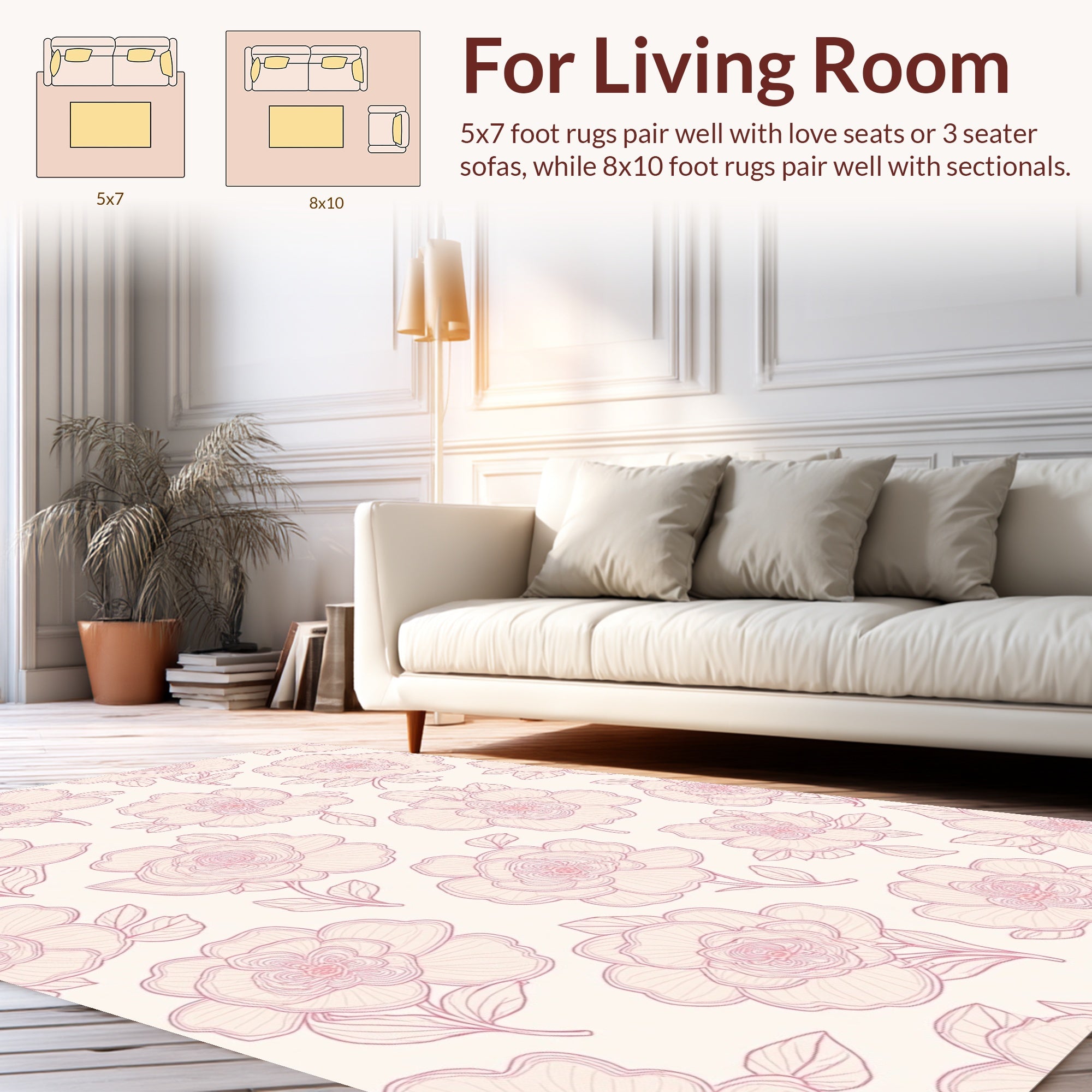 Soft Pink Floral Line Art Rug