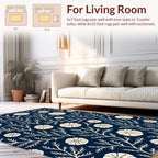 Navy Botanical Print Rug