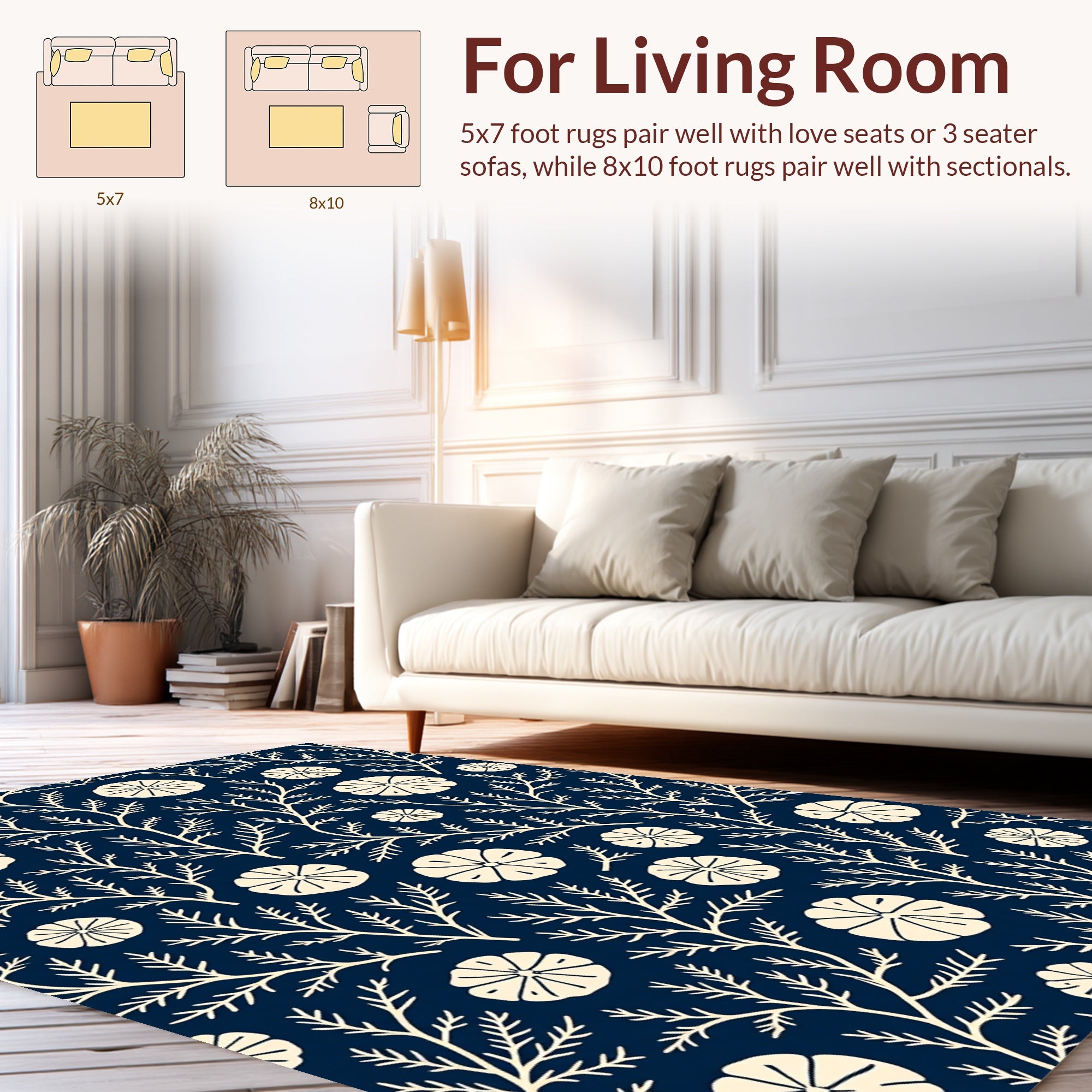 Navy Botanical Print Rug