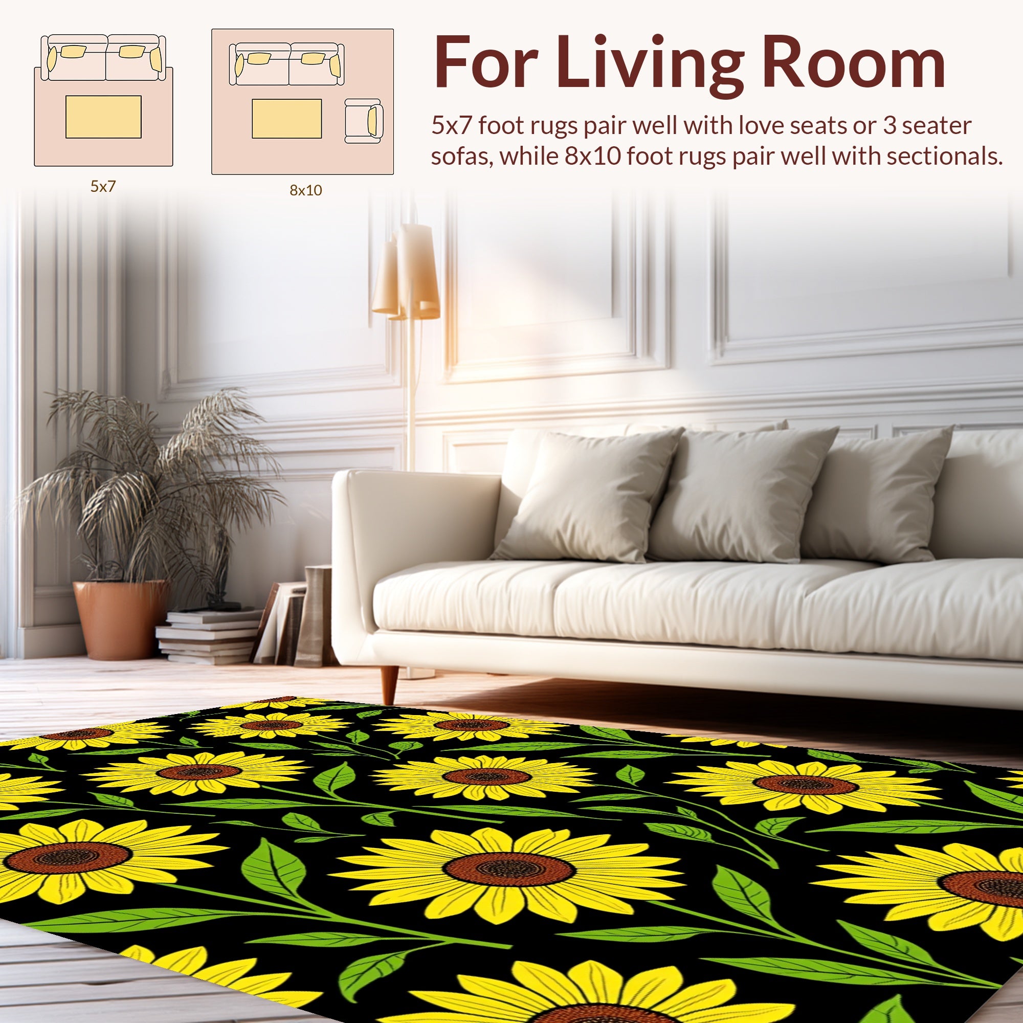 Bright Sunflower Patterned Design Rug