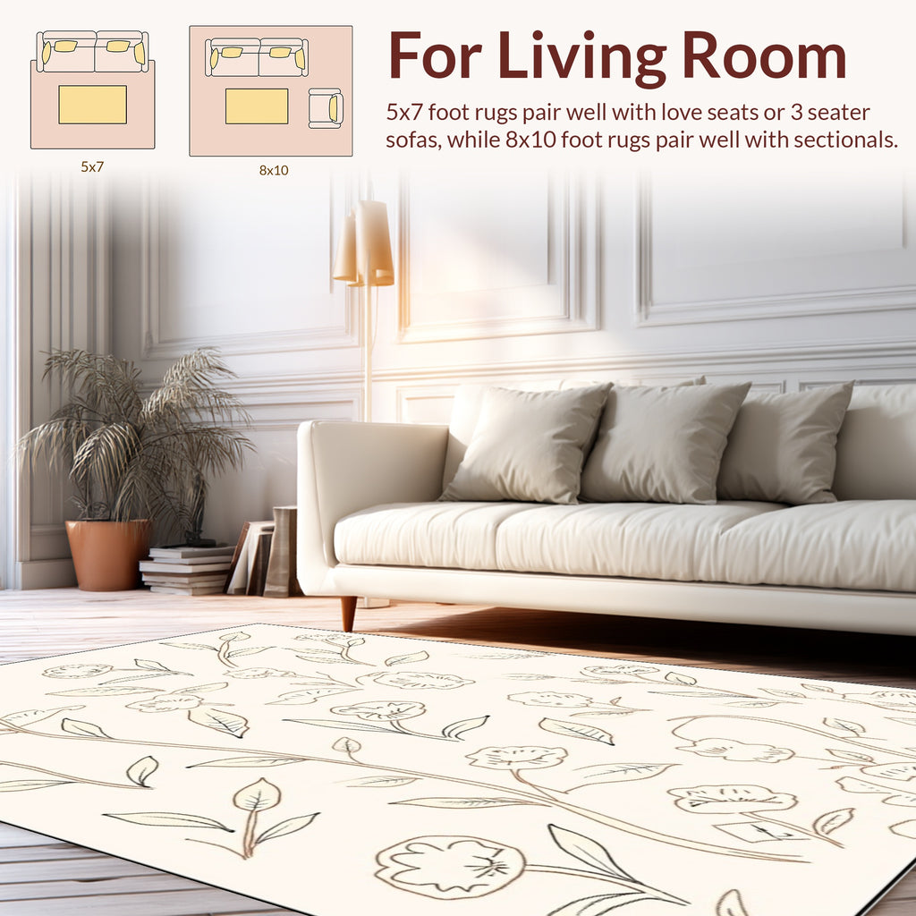 Delicate Floral Line Drawings Rug