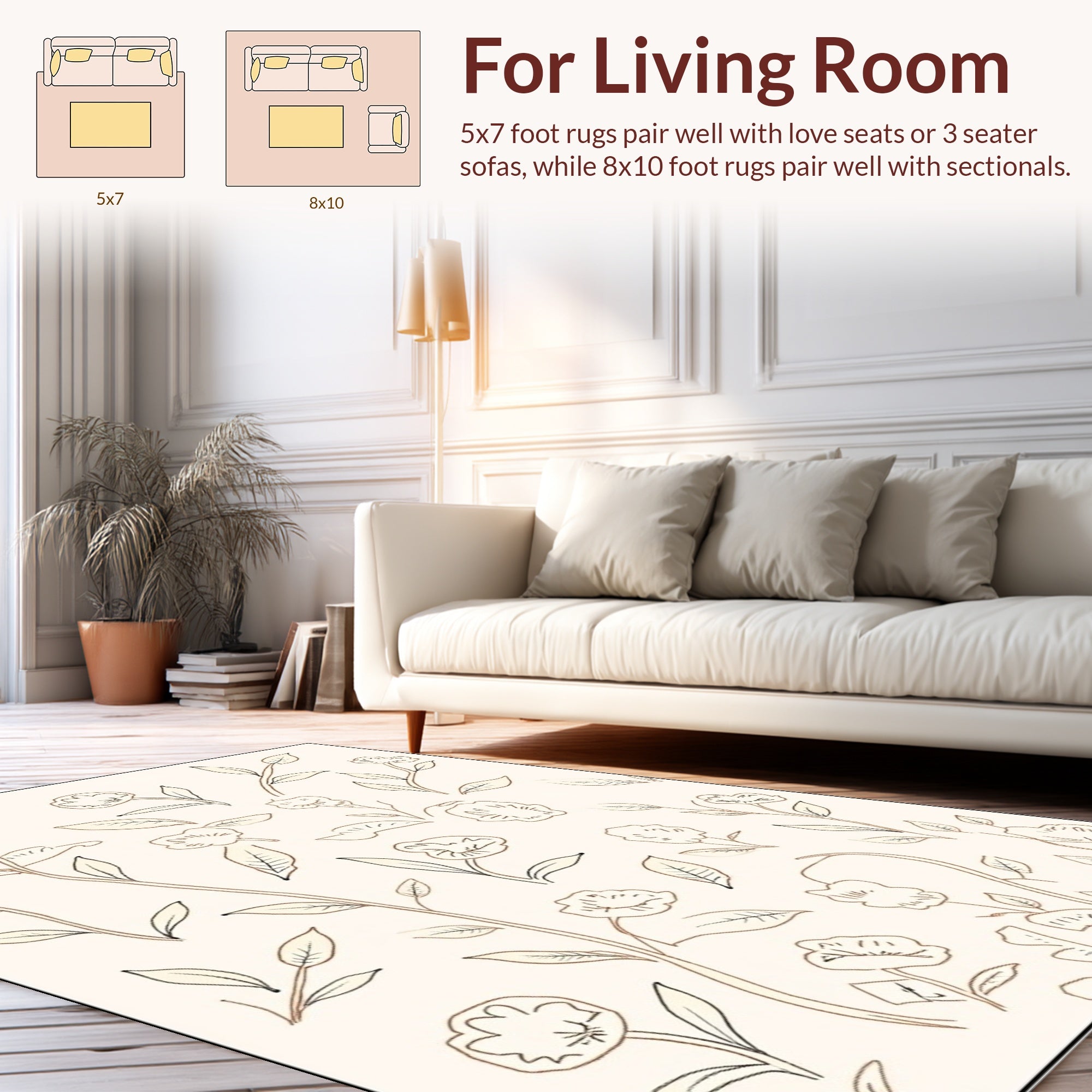 Delicate Floral Line Drawings Rug