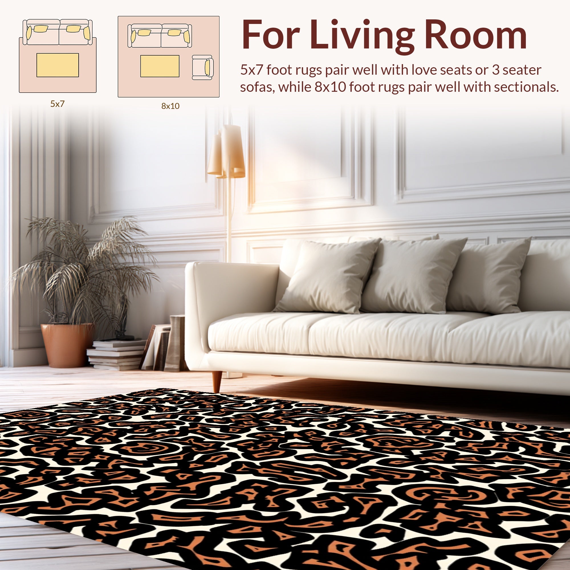 Abstract Orange Black Wavy Pattern Rug