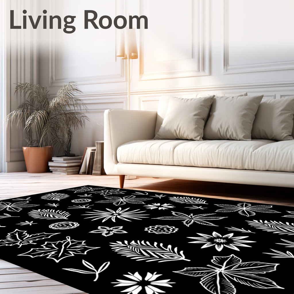 White Botanical Medley Scatter Arrangement Rug
