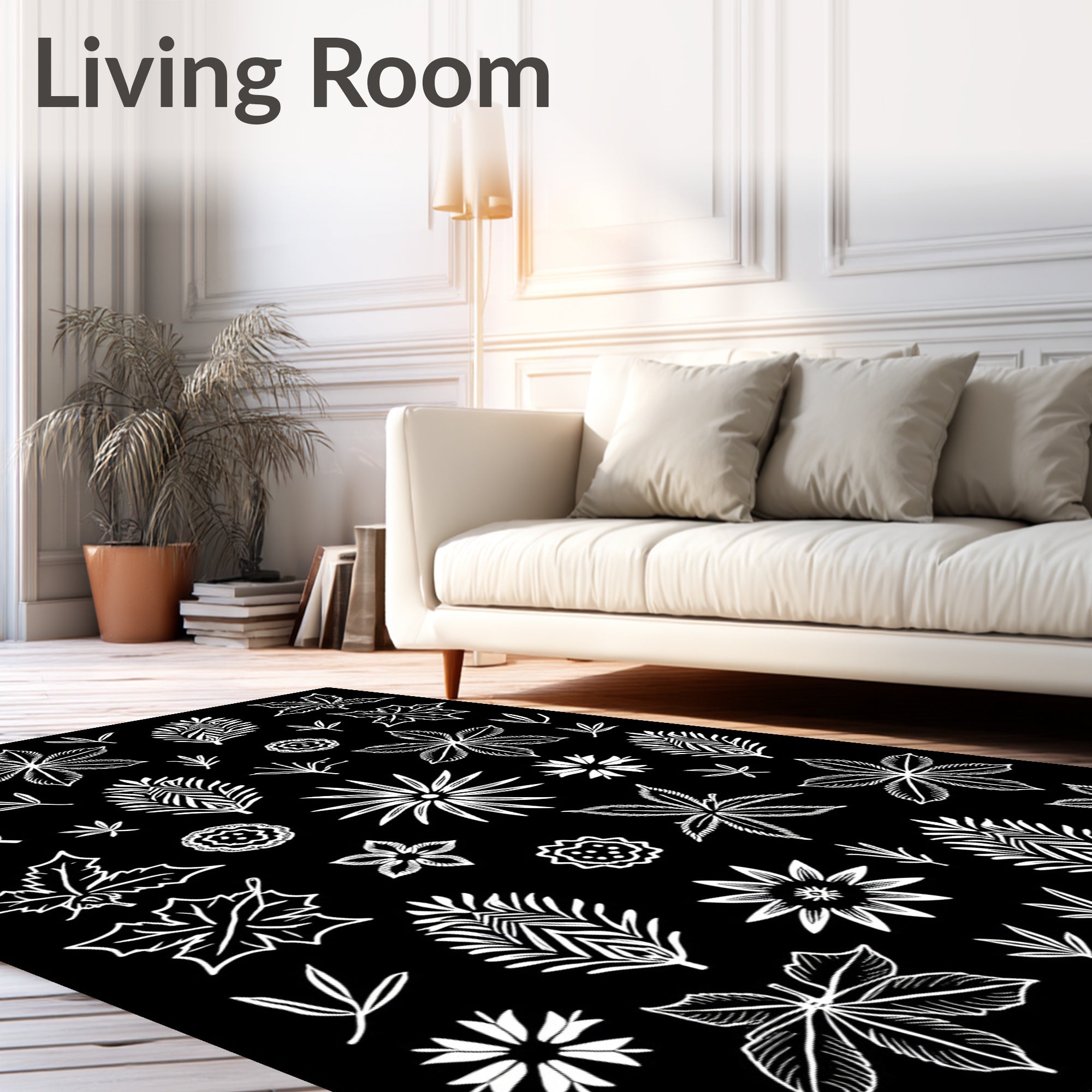White Botanical Medley Scatter Arrangement Rug