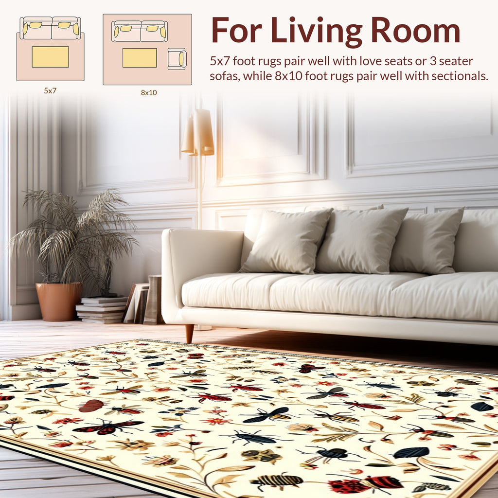 Insect Pattern With Floral Accents Rug