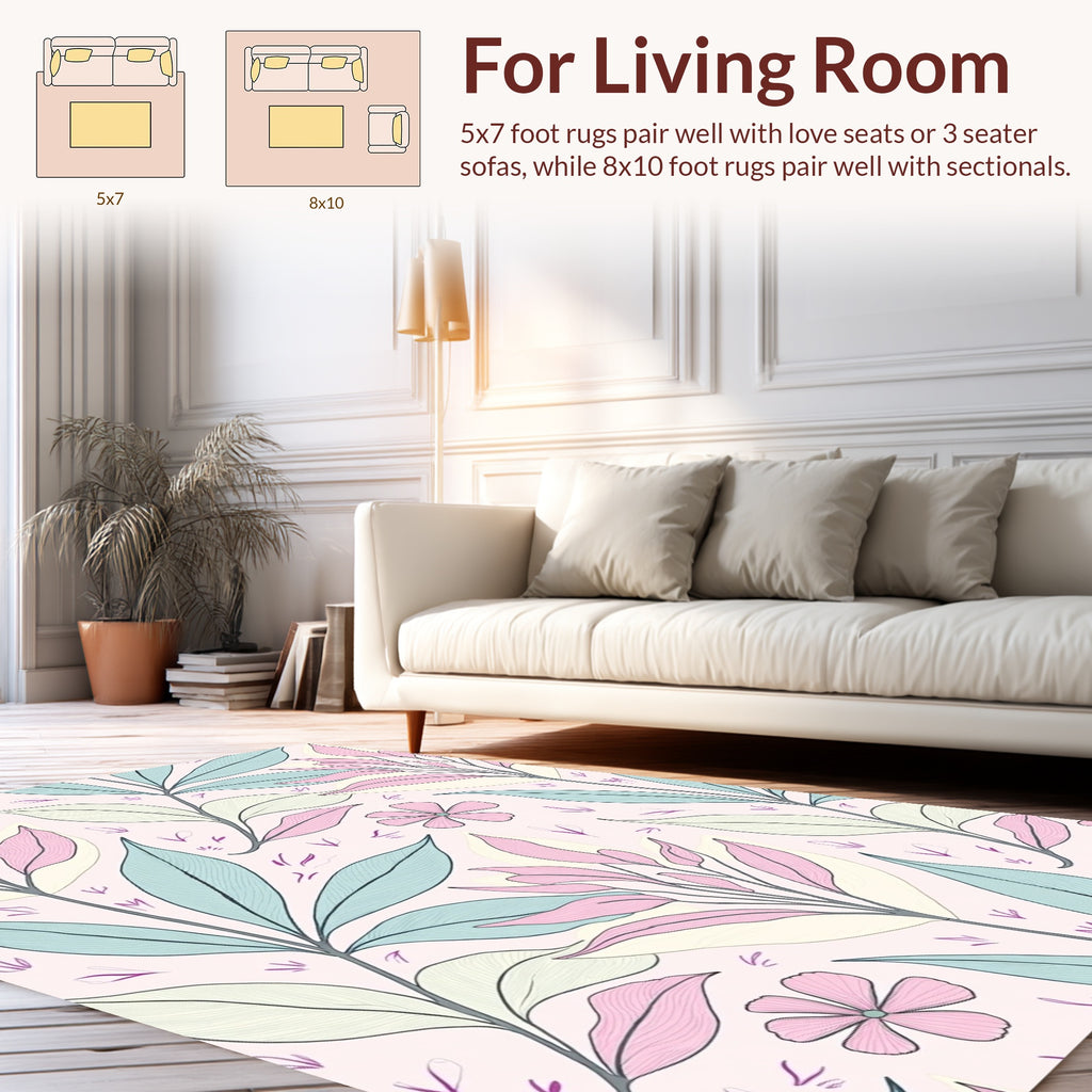 Pastel Petal And Leaf Pattern Rug