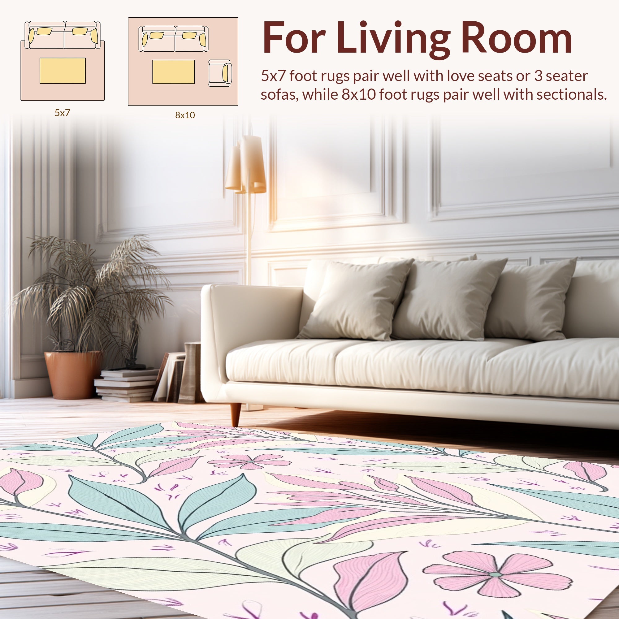 Pastel Petal And Leaf Pattern Rug