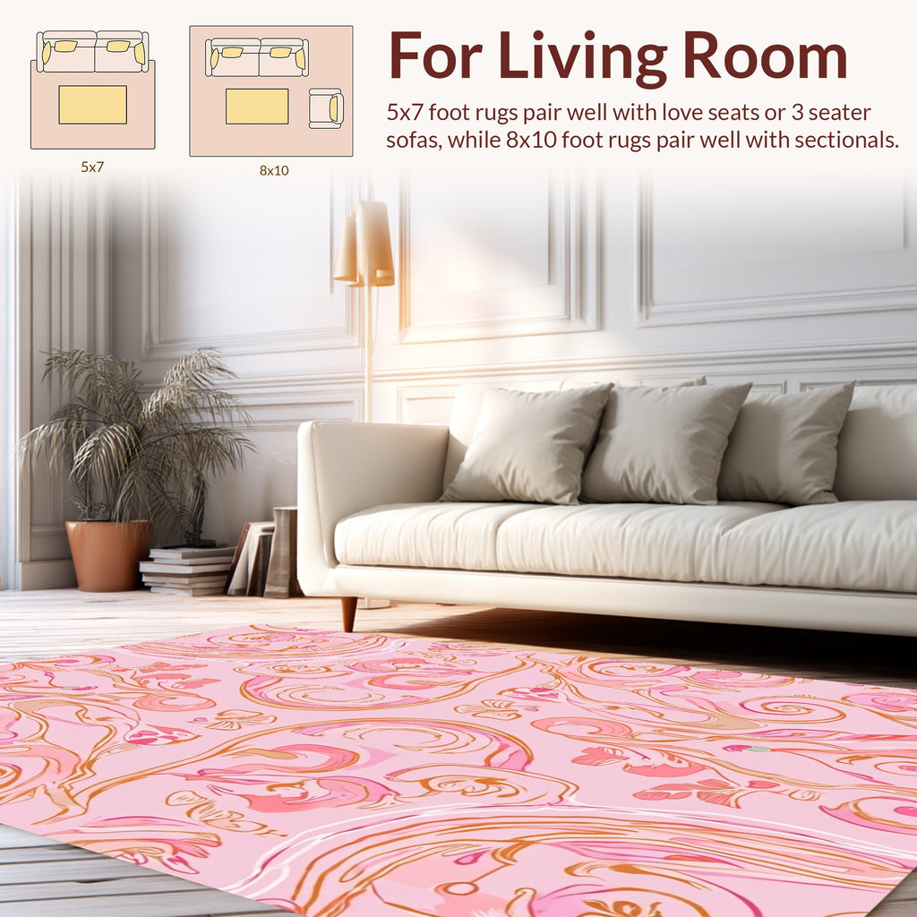 Pink Floral Swirls Pattern Rug