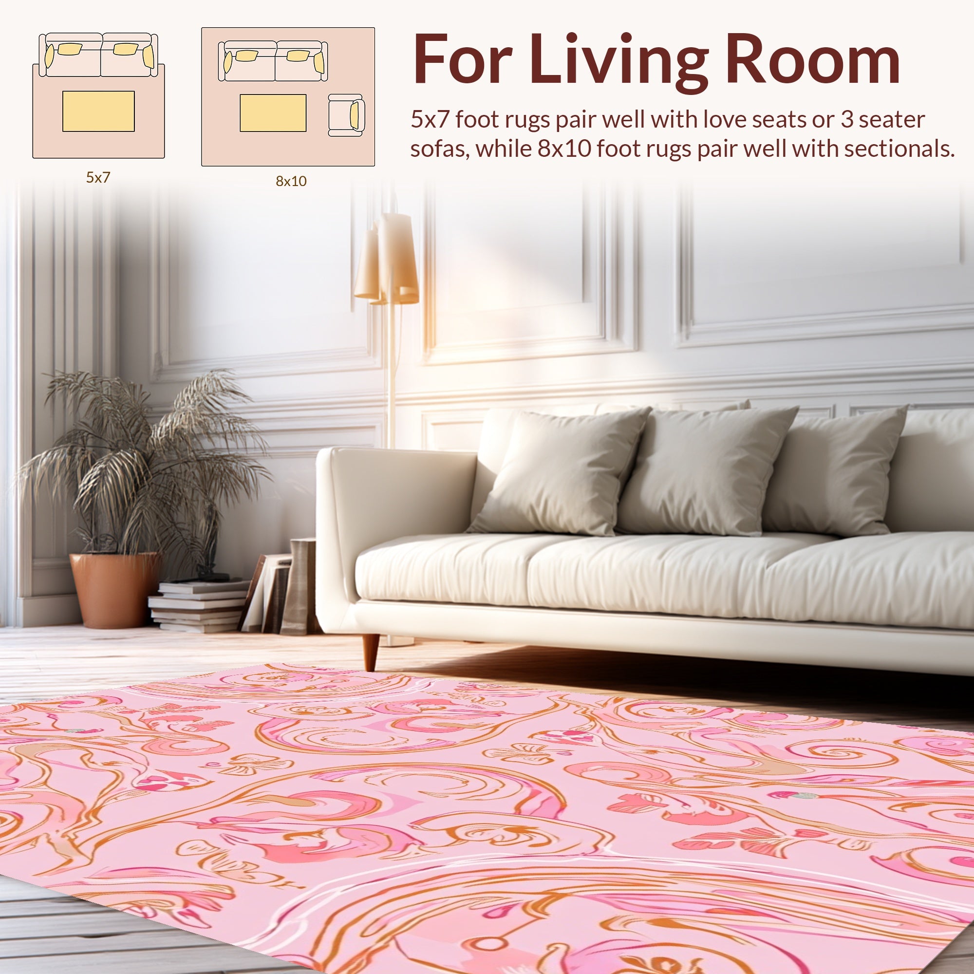 Pink Floral Swirls Pattern Rug