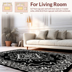 Classic Black White Floral Damask Rug