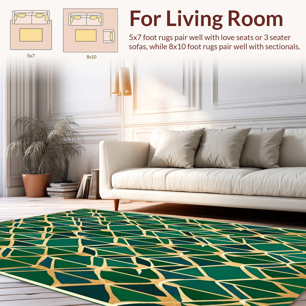 Green Gold Geometric Art Deco Design Rug