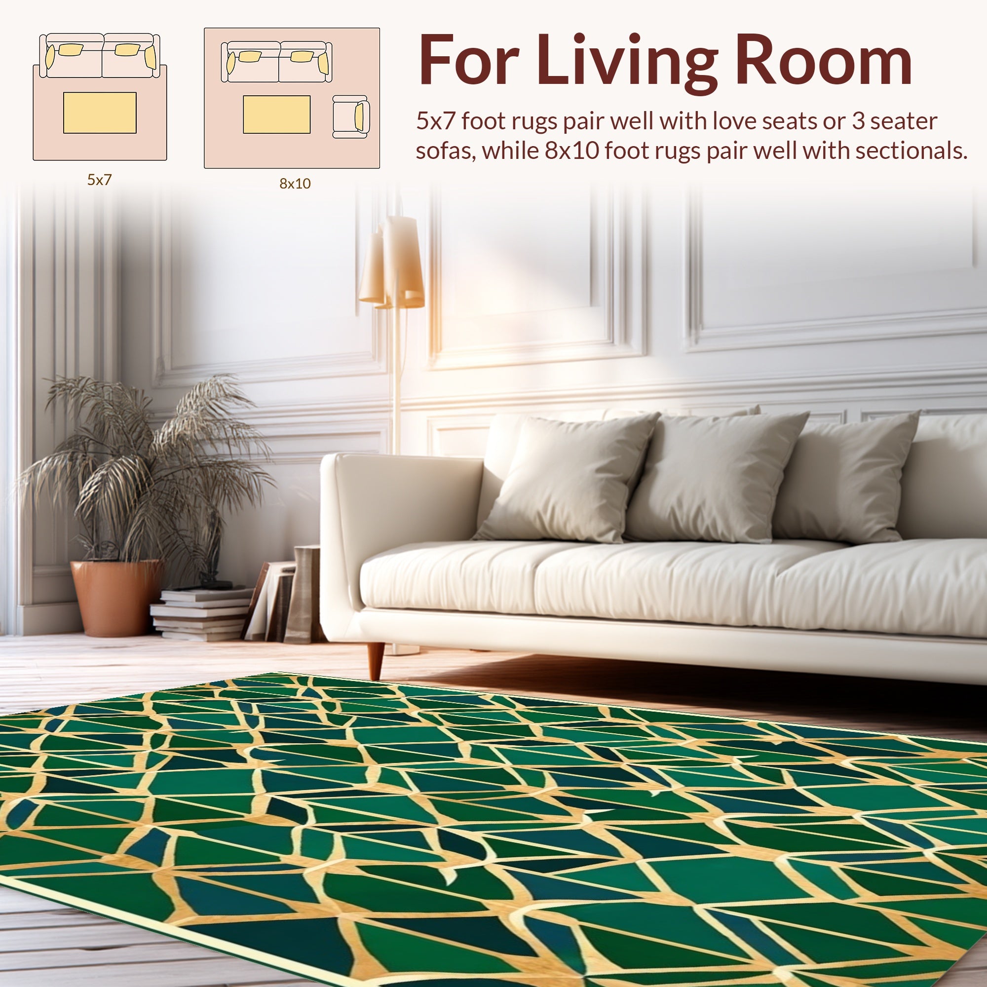 Green Gold Geometric Art Deco Design Rug