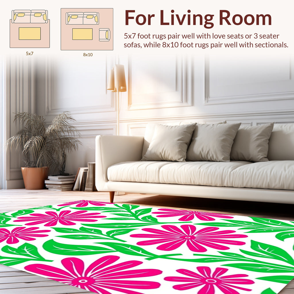 Bright Pink Daisy Floral Pattern Rug