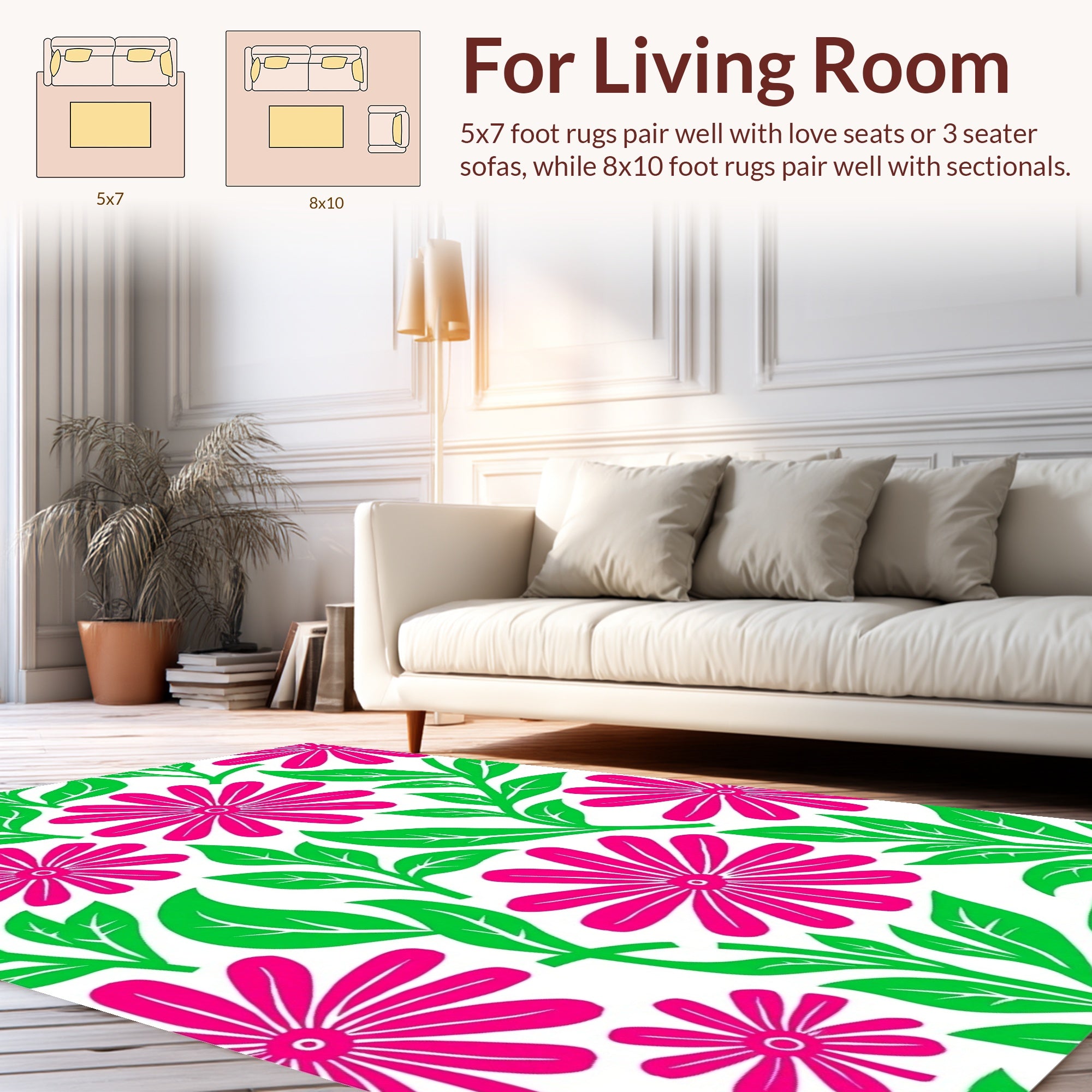 Bright Pink Daisy Floral Pattern Rug
