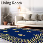 Navy Blue Gold Leaf Borderrug Rug