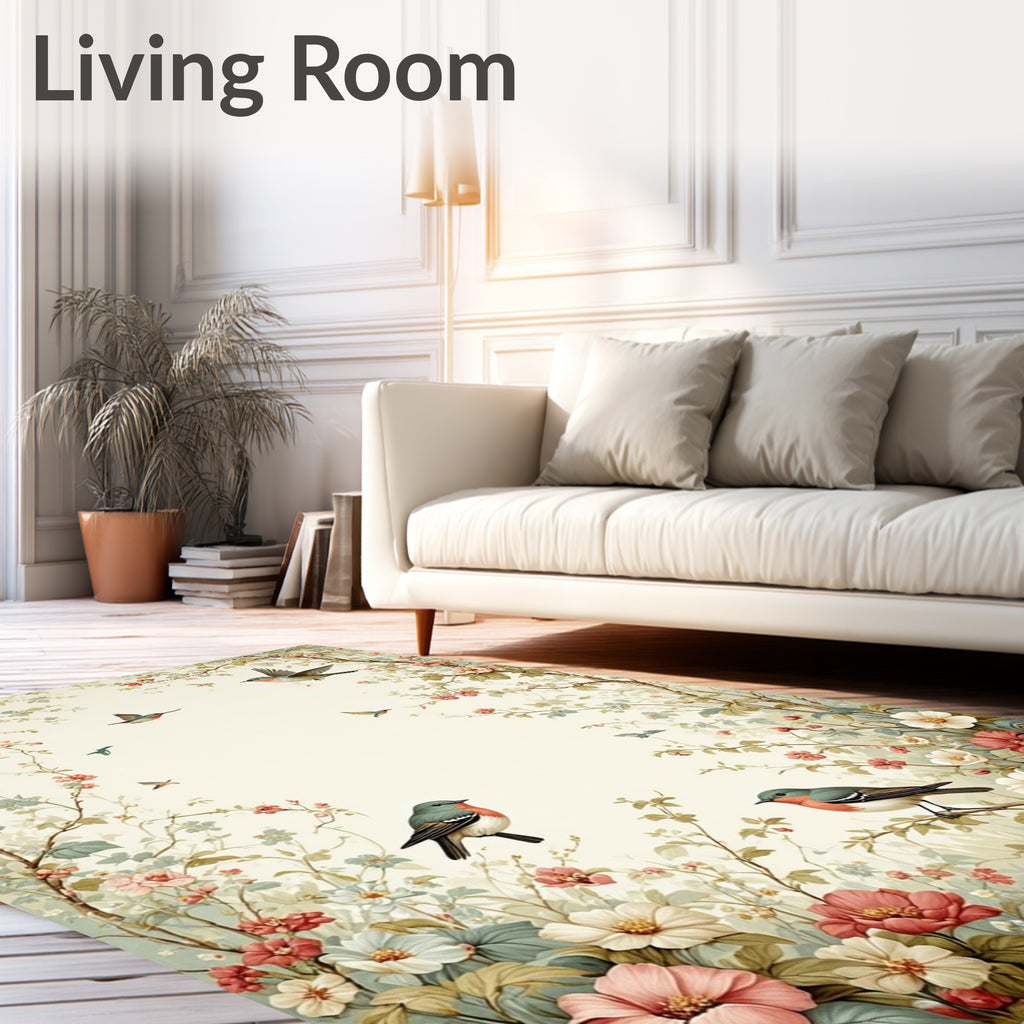 Floral Garden Bird Scenic Artwork Rug