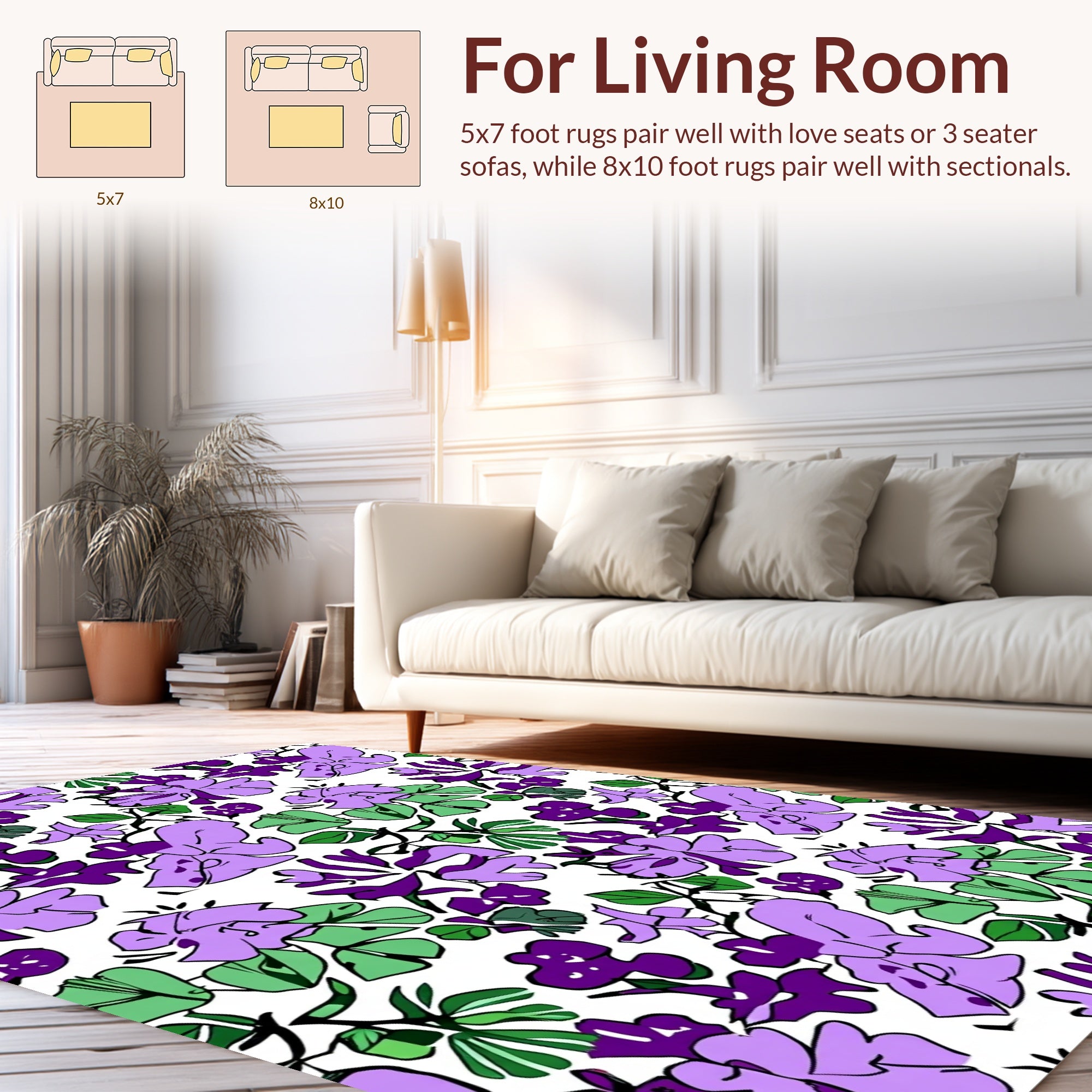 Vibrant Lilac Floral Tropical Pattern Rug