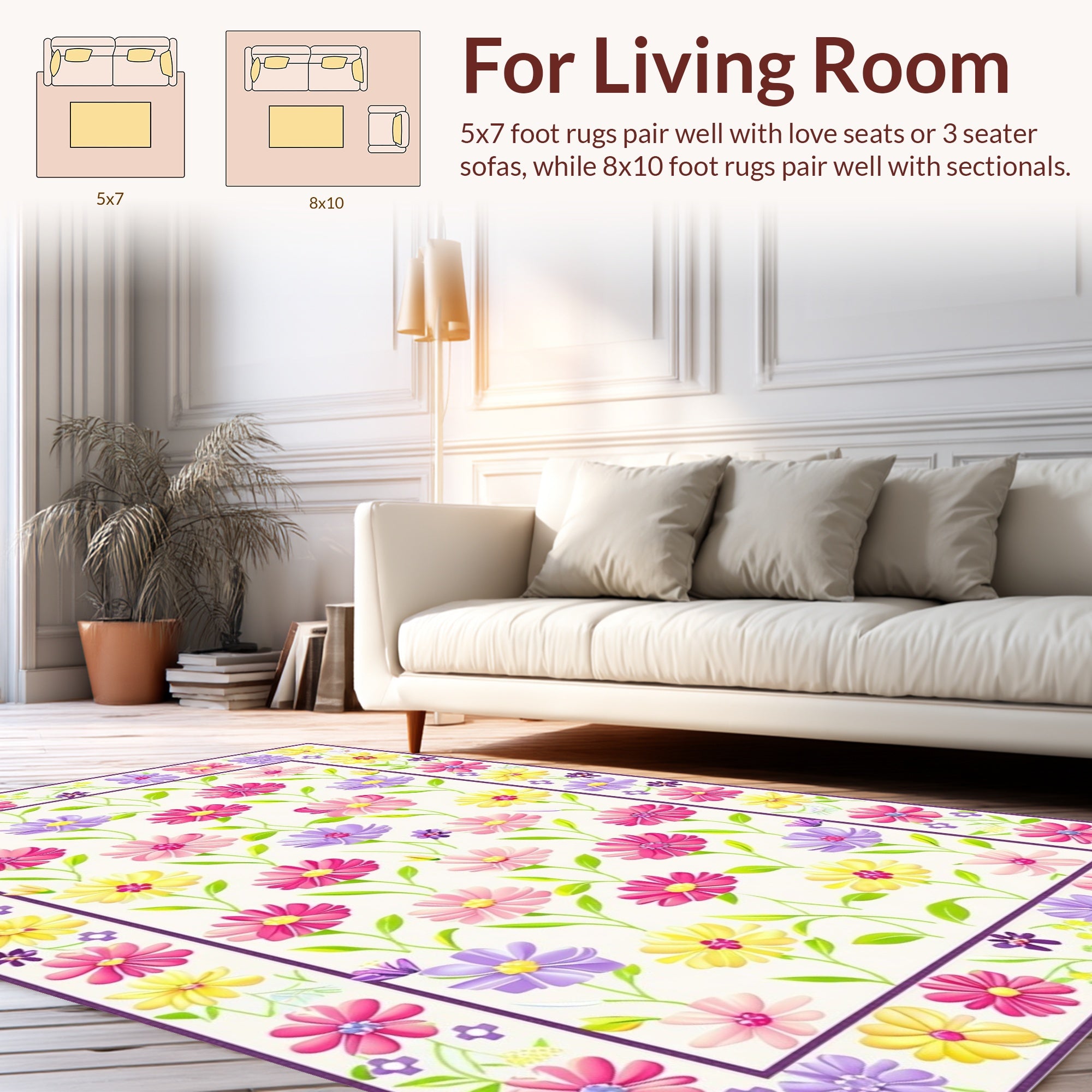Floral Meadow Vibrant Daisy Design Rug