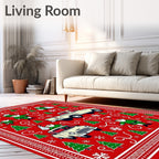 Festive Red Gnomes Trucks Christmas Trees Rug