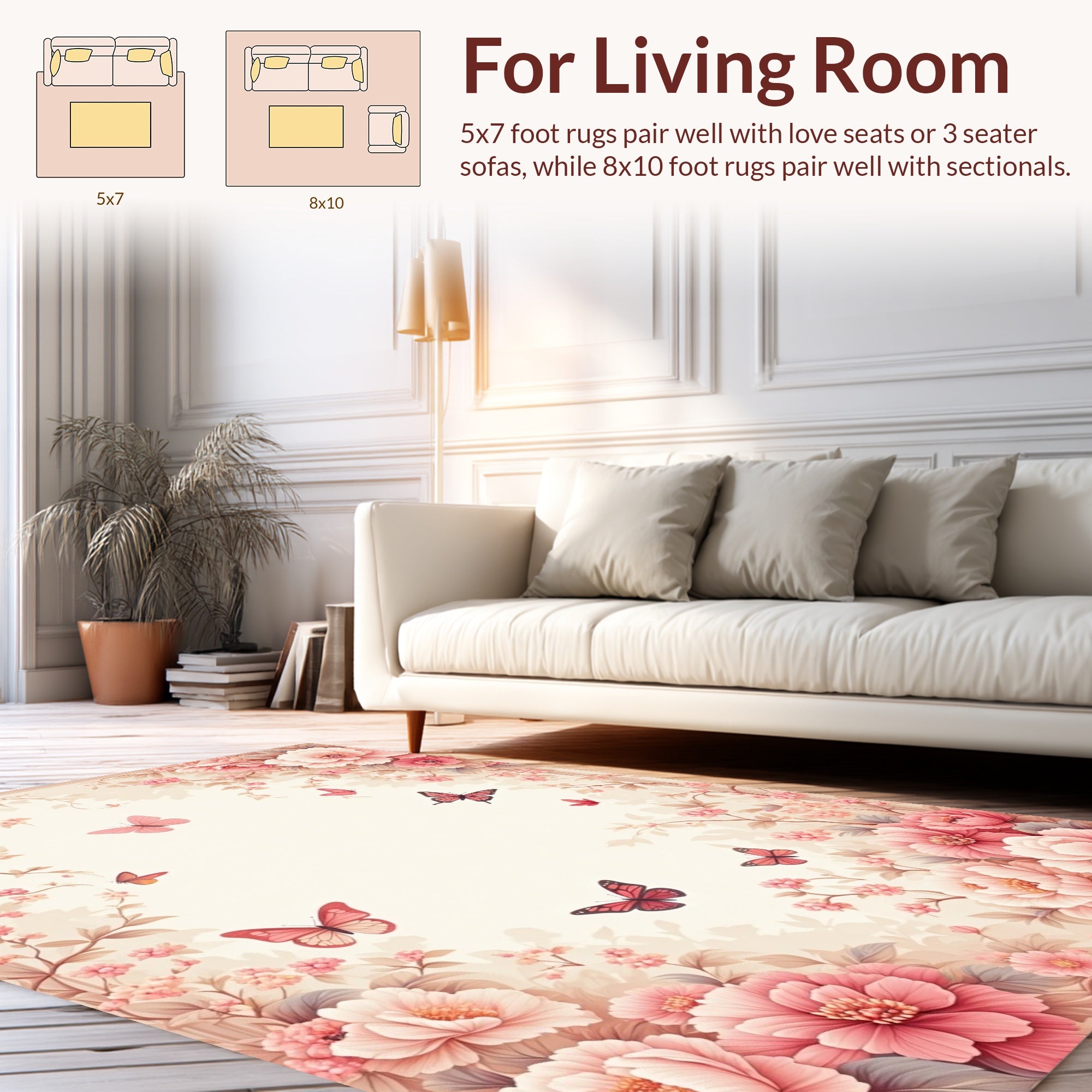 Pink Floral Butterflies Whimsical Garden Rug