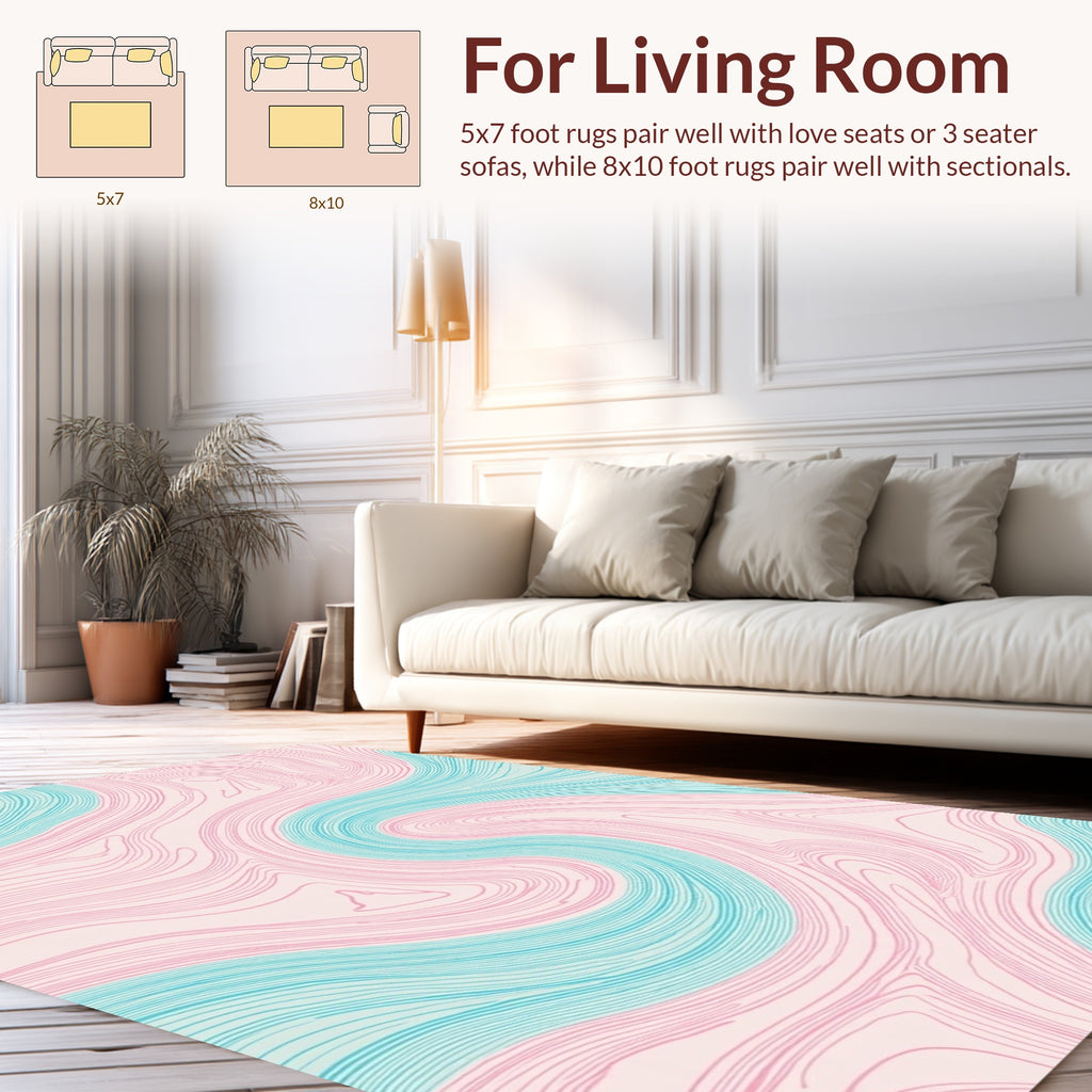 Soft Pink Teal Wavy Flow Decor Rug