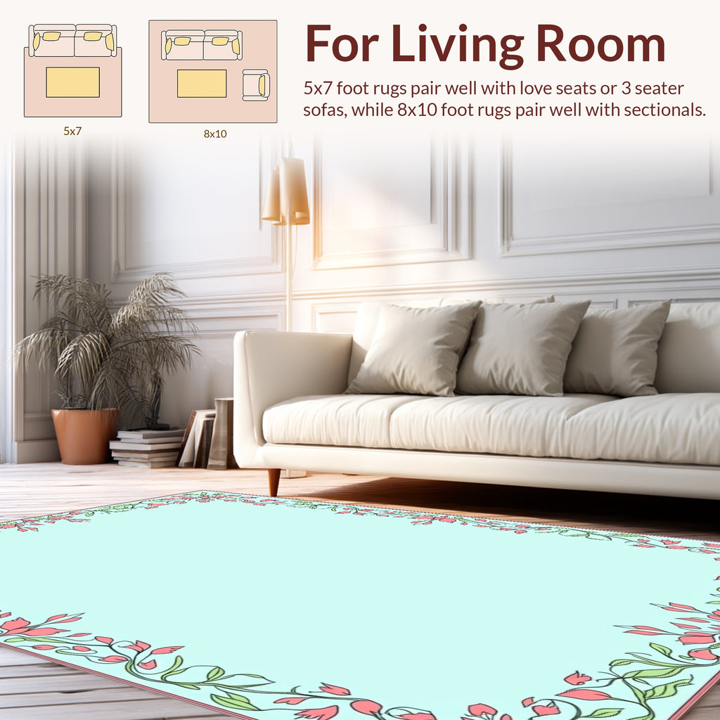 Floral Vine Decorative Border Design Rug