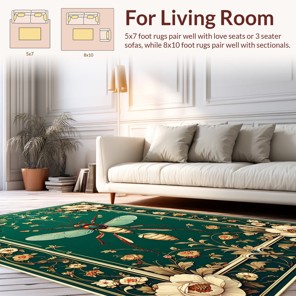 Ornate Insect Floral Garden Rug