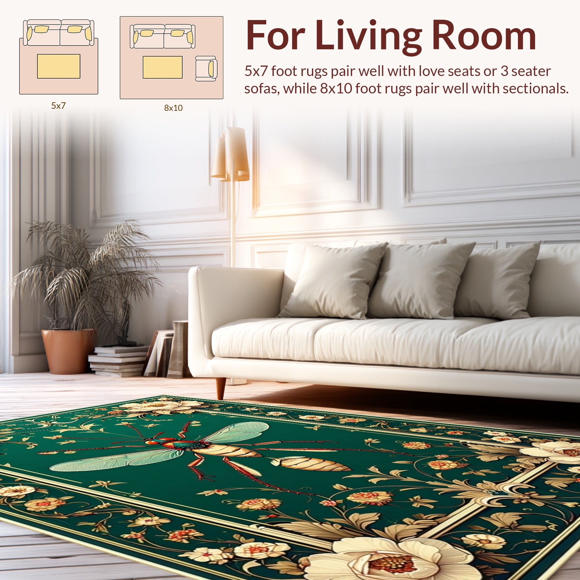 Ornate Insect Floral Garden Rug