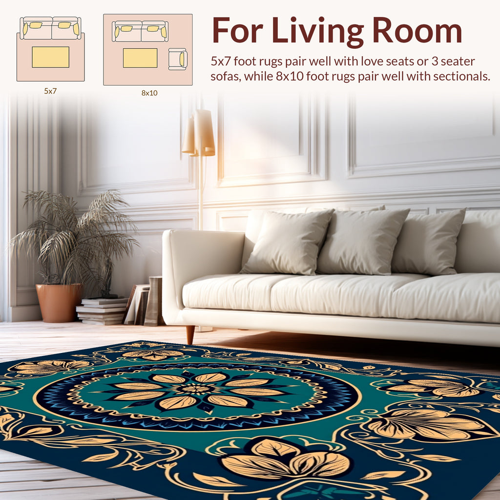 Ornate Floral Mandala Teal Rug