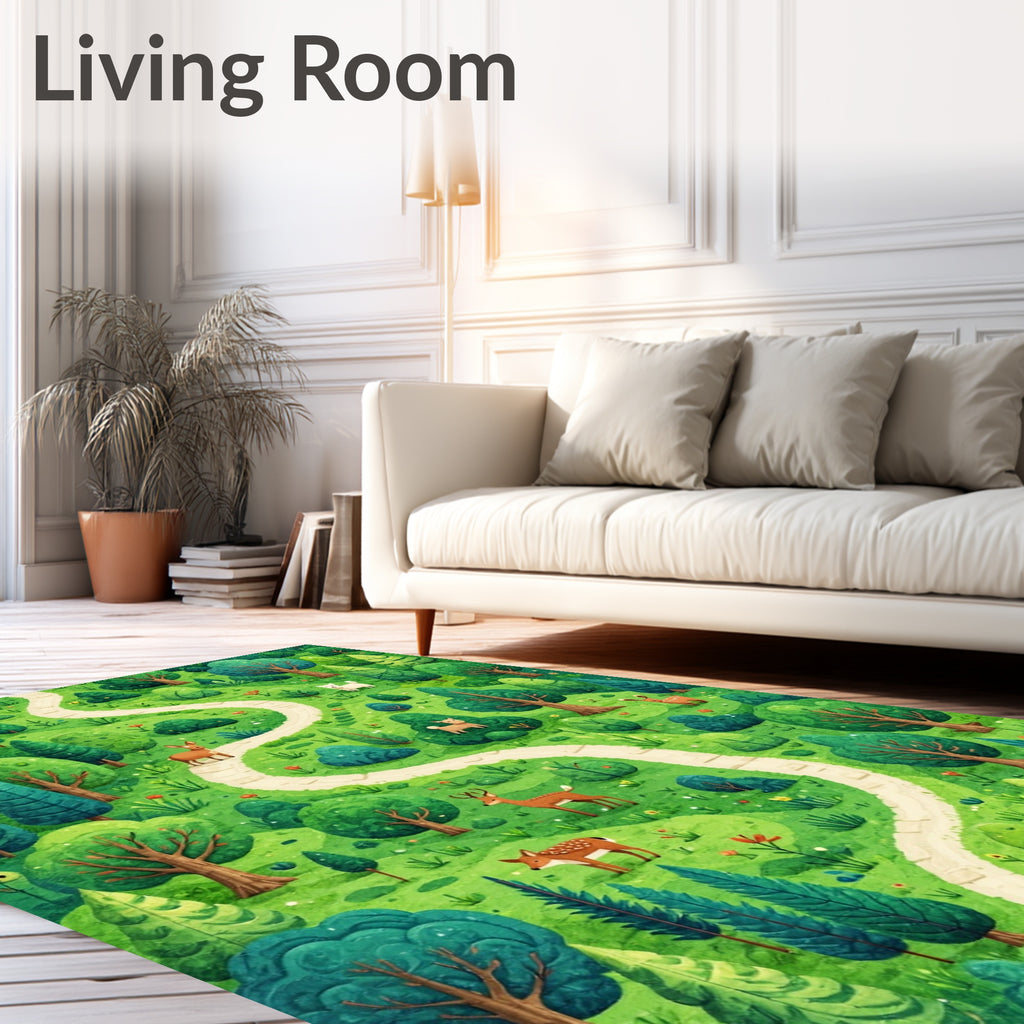 Whimsical Forest Path Woodland Creatures Rug