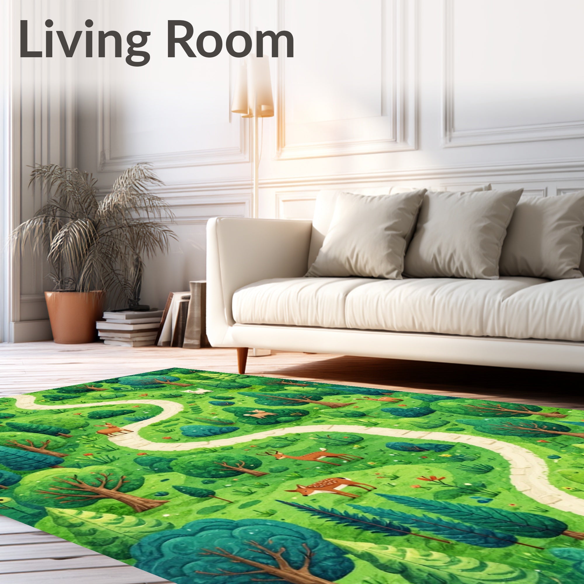 Whimsical Forest Path Woodland Creatures Rug