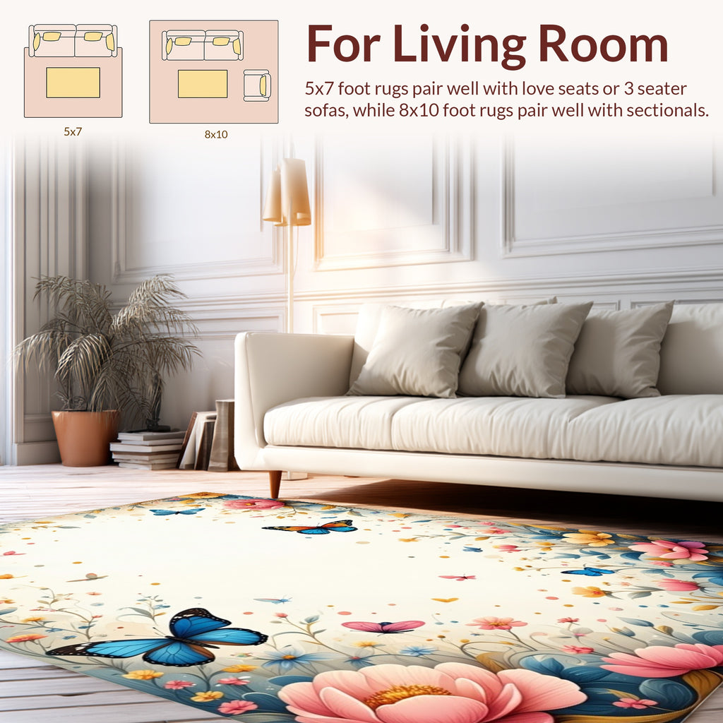 Whimsical Butterfly Floral Garden Rug