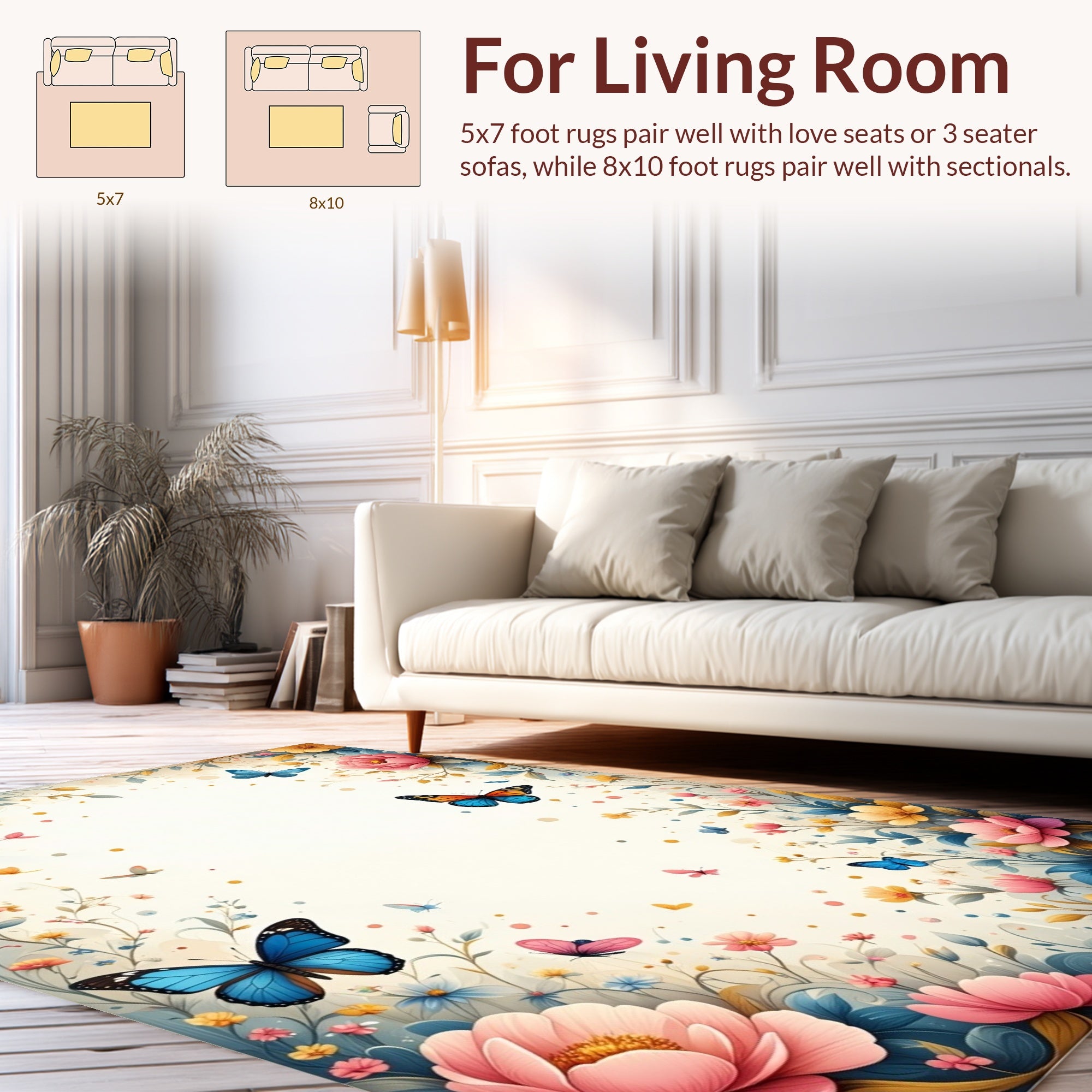 Whimsical Butterfly Floral Garden Rug