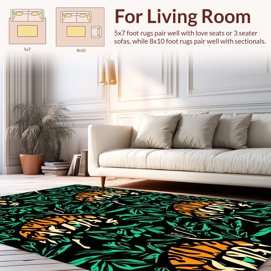 Bold Tiger And Leaf Pattern Rug